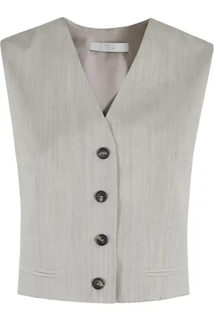 TELA Femme, Vestes, Gris, Taille: 38 FR Gilet Gris sans Manches Col en V