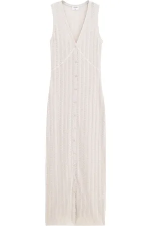 Filippa K Femme, Robes, Blanc, Taille: 42 FR Robe Midi Boutonnée en Dentelle Légère Aérienne