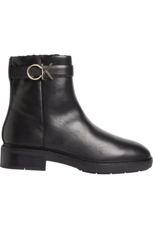 Calvin Klein Femme, Chaussures, Noir, Taille: 36 EU Bottines Noires en Cuir