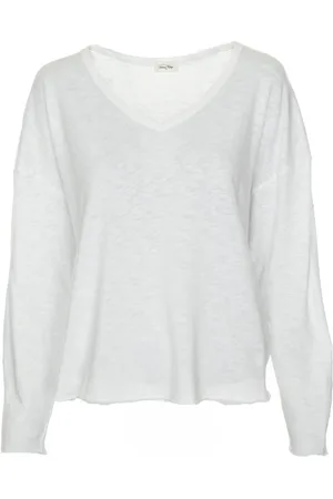 American Vintage Femme, Blouses et Chemises, Blanc, Taille: 38 FR T-shirt à Manches Longues Col en V