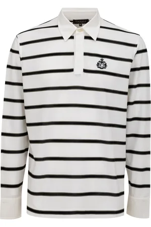 CANALI Homme, Tops, Blanc, Taille: L Polo à Manches Longues Rayé