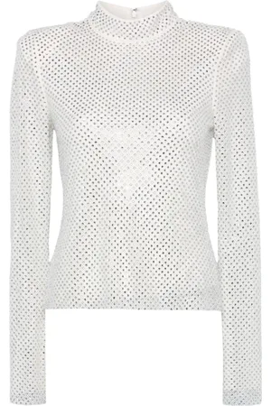 Self-Portrait Femme, Tops, Gris, Taille: 42 FR Haut Résille Strass Argenté