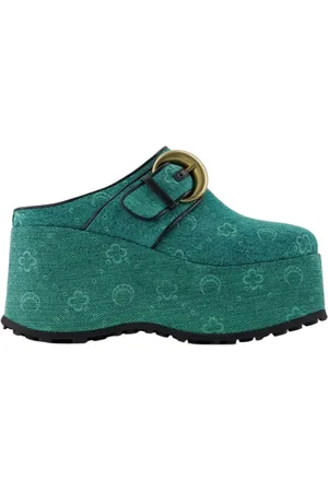 Marine Serre Femme, Chaussures, Vert, Taille: 37 EU Sandales compensées Moonogram en denim vert