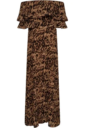 Copenhagen Muse Femme, Robes, Brun, Taille: 42 FR Robe Épaules Dénudées Imprimé Léopard