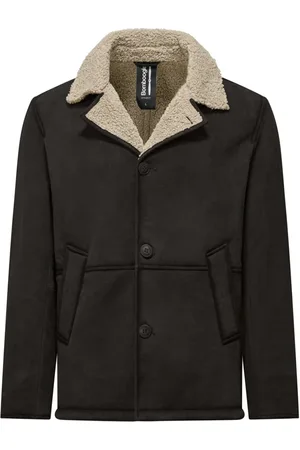Bomboogie Homme, Vestes, Brun, Taille: L Veste en cuir effet sherpa avec boutons