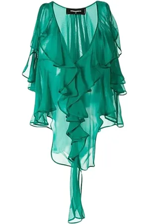 Dsquared2 Femme, Blouses et Chemises, Vert, Taille: 36 FR Chemisier en Crêpe de Soie à Col V
