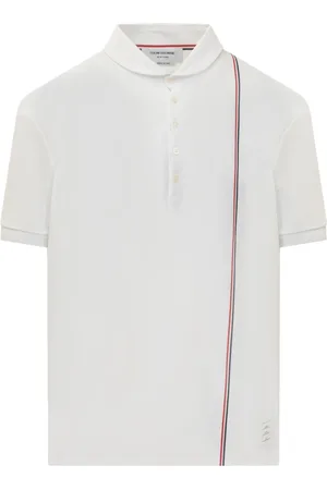 Thom Browne Homme, Tops, Blanc, Taille: L Polo à Bord-Côtes