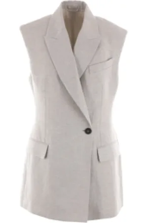 Brunello Cucinelli Femme, Vestes, Gris, Taille: 36 FR Veste sans Manches Croisée