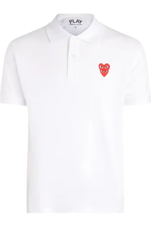 Comme des Garçons Homme, Tops, Blanc, Taille: S Polo Blanc en Coton avec Cœurs Superposés