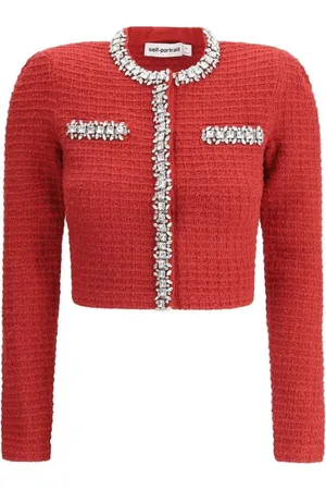 Self-Portrait Femme, Pulls, Rouge, Taille: 42 FR Veste Tricotée Ornée de Bijoux Élégants