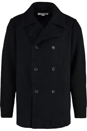 Comme des Garçons Homme, Manteaux, Bleu, Taille: M Peacoat en laine à manches en tricot côtelé