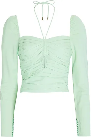 Self-Portrait Femme, Tops, Vert, Taille: 40 FR Top Coupe en Crêpe Stretch