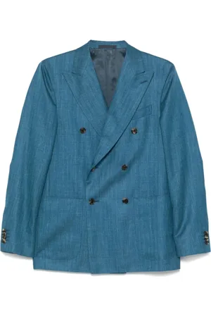CARUSO Homme, Vestes, Bleu, Taille: XL Veste Bleu Ciel à Double Boutonnage avec Poches