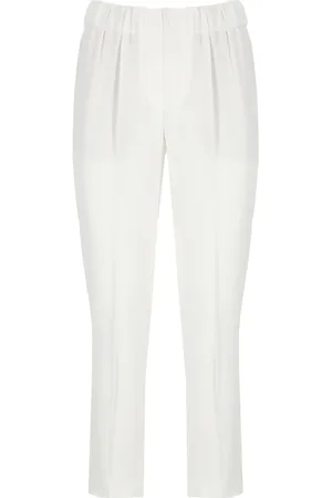Brunello Cucinelli Femme, Pantalons, Blanc, Taille: 36 FR Pantalon Cropped en Mélange de Soie