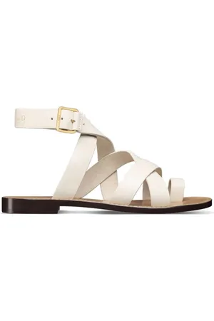Dior Femme, Chaussures, Blanc, Taille: 38 EU Sandales plates en cuir bout ouvert femme