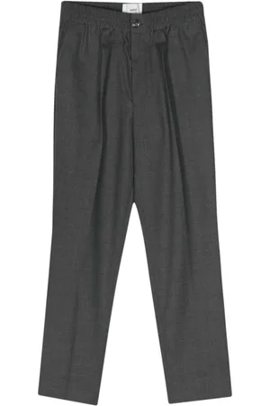 Ami Homme, Pantalons, Gris, Taille: S Pantalon en coton gris à taille élastiquée