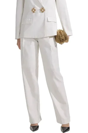 Self-Portrait Femme, Pantalons, Blanc, Taille: 34 FR Pantalon en Lin - Coupe Ajustée - Blanc