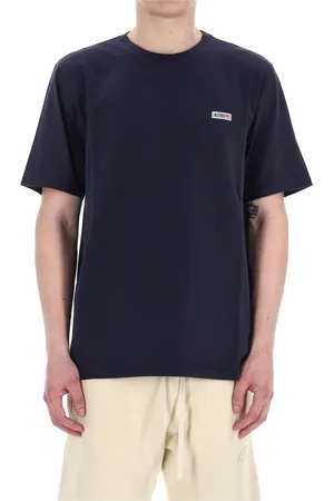 Autry Homme, Tops, Bleu, Taille: L T-shirt Bleu en Coton avec Détail Logo