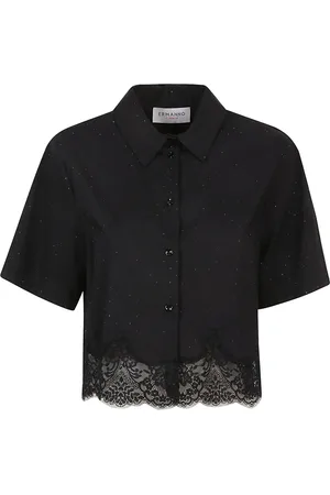 ERMANNO SCERVINO Femme, Blouses et Chemises, Noir, Taille: 38 FR Chemise Noire en Mélange de Coton
