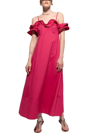 Kaos Femme, Robes, Rose, Taille: 38 FR Robe en popeline de coton avec volants