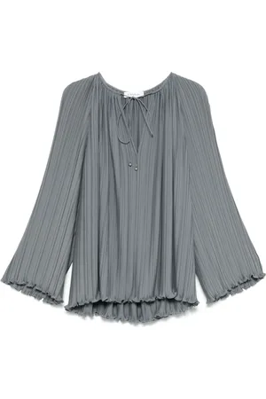 Lanvin Femme, Blouses et Chemises, Gris, Taille: 38 FR Haut à col noué et col en V froncé