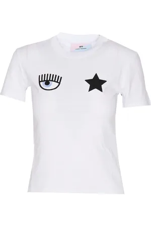 Chiara Ferragni Femme, Tops, Blanc, Taille: 36 FR T-Shirt Blanc Logo Œil Étoile