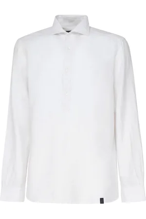 FAY Homme, Chemises, Blanc, Taille: 4XL Polo Blanc Mélange Coton Lin