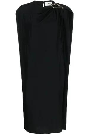Lanvin Femme, Robes, Noir, Taille: 36 FR Robe Mi-Longue Sans Manches Drapée