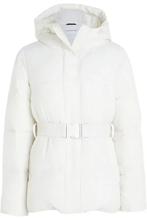 Calvin Klein Femme, Vestes, Blanc, Taille: 42 FR Doudoune Ivoire avec Ceinture Logo