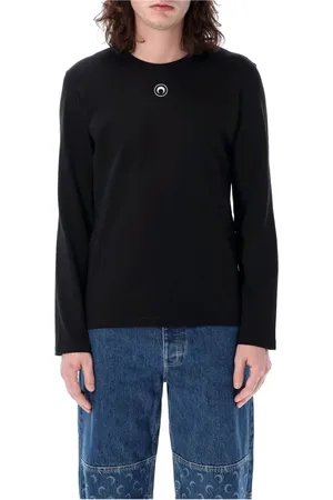 Marine Serre Homme, Tops, Noir, Taille: L T-shirt à Manches Longues Brodé Lune