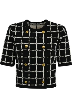 Elisabetta Franchi Femme, Pulls, Noir, Taille: 36 FR Cardigan Jacquard à Manches 3/4