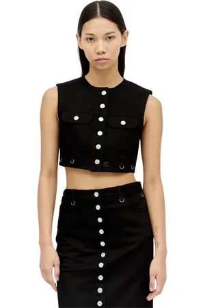 Courrèges Femme, Vestes, Noir, Taille: 38 FR Veste Courte en Denim avec Broderie Logo