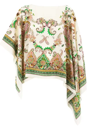Etro Femme, Vestes, Multicolore, Taille: ONE Size Poncho Asymétrique en Soie Imprimé Cachemire