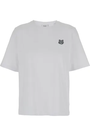 Maison Kitsuné Femme, Tops, Blanc, Taille: 36 FR T-shirt ras du cou avec patch Fox Head