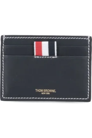 Thom Browne Homme, Accessoires, Bleu, Taille: ONE Size Porte-cartes en cuir avec couture à languette Rwb