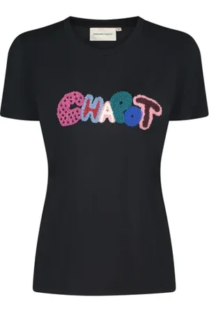 Fabienne Chapot Femme, Tops, Noir, Taille: 38 FR T-shirt Brodé à Col Rond