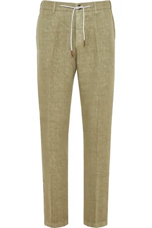 ELEVENTY Homme, Pantalons, Vert, Taille: W36 Pantalon en Lin à Cordon de Serrage