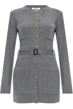 Chloé Femme, Robes, Gris, Taille: 42 FR Robe en laine avec ceinture