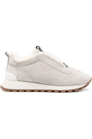 Brunello Cucinelli Femme, Chaussures, Gris, Taille: 37 1/2 EU Baskets en daim avec Monili