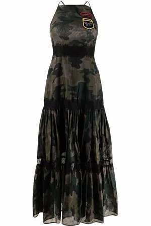 ERMANNO SCERVINO Femme, Robes, Noir, Taille: 38 FR Maxi Robe à Imprimé Militaire
