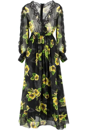 ERMANNO SCERVINO Femme, Robes, Multicolore, Taille: 38 FR Robe Longue Imprimée Florale Col V