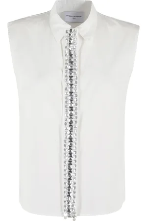 Isabelle Blanche Femme, Tops, Blanc, Taille: 38 FR Élégante chemise blanche sans manches avec strass