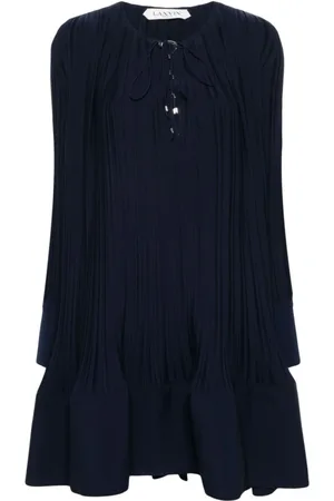 Lanvin Femme, Robes, Bleu, Taille: 36 FR Robe Bleu Marine à Lacets et Col en V