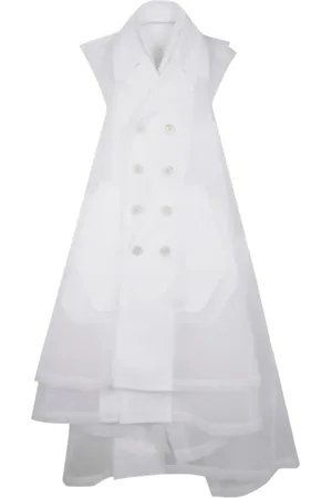 Comme des Garçons Femme, Manteaux, Blanc, Taille: 40 FR Manteau Structuré à Double Boutonnage en Nylon