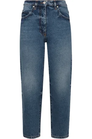 Msgm Femme, Jeans, Bleu, Taille: 38 FR Jean droit avec étiquette logo arrière