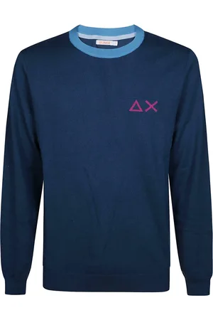 sun68 Homme, Pulls, Bleu, Taille: L Top Rond avec Détails Gros Coudes