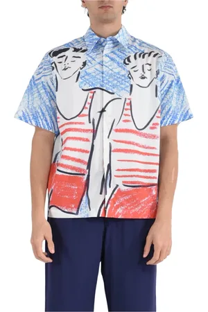 Msgm Homme, Chemises, Multicolore, Taille: L Chemise en Coton Graphique Two Sailors