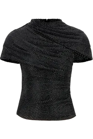Self-Portrait Femme, Blouses et Chemises, Noir, Taille: 42 FR Haut Découpé Drapé en Maille Strass