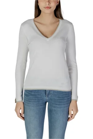Liu Jo Femme, Pulls, Blanc, Taille: 44 FR Pull en maille à col en V