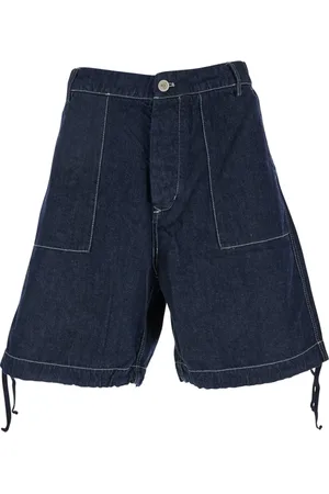 C.P. Company Homme, Shorts, Bleu, Taille: L Short en Denim Bleu Foncé avec Écusson Logo